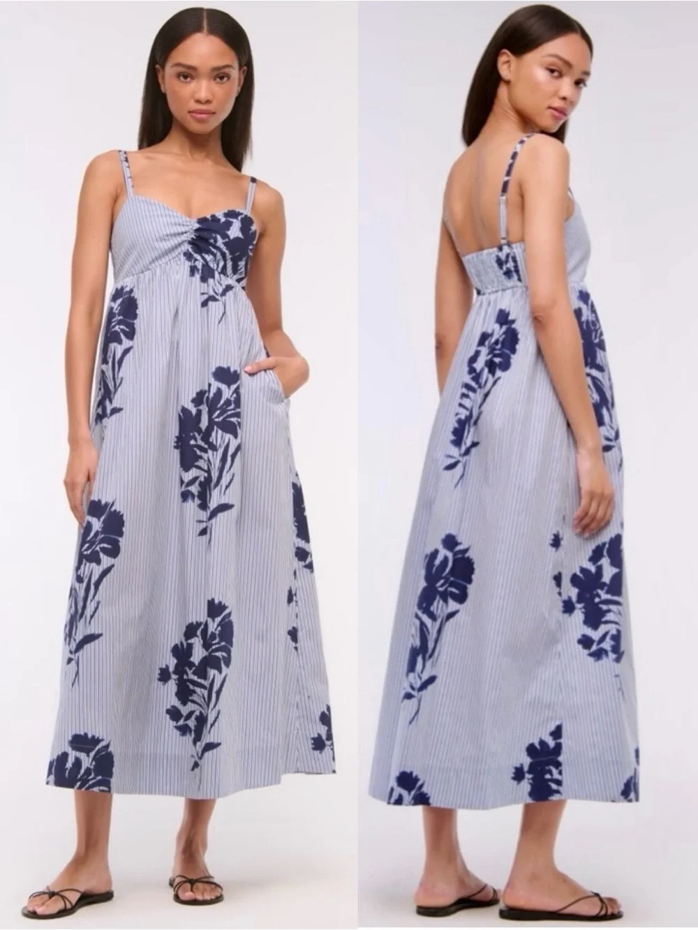 Abercrombie & Fitch Sweetheart Babydoll Maxi Dress Blue Floral Stripe NWT M P
